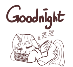 Size: 3245x2980 | Tagged: safe, artist:maren, derpibooru import, twilight sparkle, twilight sparkle (alicorn), alicorn, pony, book, bookhorse, doodle, drool, female, goodnight, grin, high res, lying down, mare, onomatopoeia, prone, sleeping, smiling, solo, sound effects, zzz