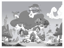 Size: 1116x838 | Tagged: safe, artist:andymation, artist:davedunnet, derpibooru import, black and white, concept art, golden oaks library, grayscale, monochrome, no pony, ponyville, scenery