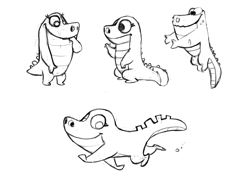 Size: 1000x703 | Tagged: safe, artist:robin mitchell, derpibooru import, gummy, alligator, concept art, monochrome, official, production art, simple background, white background