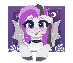 Size: 283x241 | Tagged: safe, artist:zakypo, derpibooru import, oc, oc:moonstone, bat pony, choker, cute, eyeshadow, makeup, pixel art