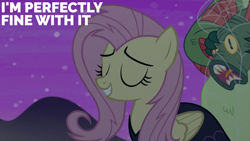 Size: 2000x1125 | Tagged: safe, derpibooru import, edit, edited screencap, editor:quoterific, screencap, fluttershy, harry, bear, pegasus, pony, scare master, female, harry the swamp monster, mare