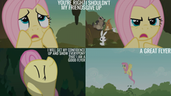 Size: 2000x1125 | Tagged: safe, derpibooru import, edit, edited screencap, editor:quoterific, screencap, angel bunny, fluttershy, mouse, pegasus, pony, rabbit, raccoon, squirrel, hurricane fluttershy, animal, determined, female, male, mare