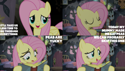 Size: 2000x1125 | Tagged: safe, derpibooru import, edit, edited screencap, editor:quoterific, screencap, fluttershy, pegasus, pony, a health of information, bed, book, female, mare, meadowbrook's home, solo, tired