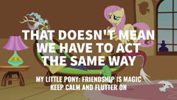 Size: 1920x1080 | Tagged: safe, derpibooru import, edit, edited screencap, editor:quoterific, screencap, angel bunny, discord, fluttershy, draconequus, pegasus, pony, rabbit, keep calm and flutter on, animal, female, fluttershy's cottage, male, mare, trio