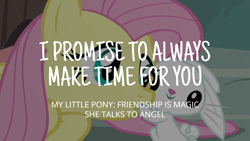 Size: 1920x1080 | Tagged: safe, derpibooru import, edit, edited screencap, editor:quoterific, screencap, angel bunny, fluttershy, pegasus, pony, rabbit, she talks to angel, animal, duo, female, male, mare