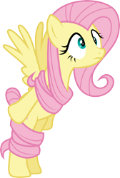 Size: 3000x4452 | Tagged: safe, artist:cloudyglow, derpibooru import, fluttershy, pegasus, pony, fake it 'til you make it, .ai available, bipedal, bondage, female, hair, hair bondage, mare, simple background, solo, transparent background, vector