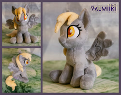 Size: 2364x1866 | Tagged: safe, artist:valmiiki, derpibooru import, derpy hooves, pegasus, pony, colored pupils, irl, photo, plushie, sitting, solo, spread wings, wings