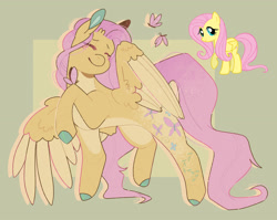 Size: 2048x1630 | Tagged: safe, artist:0xeyee, derpibooru import, fluttershy, butterfly, pegasus, pony, redesign, simple background, solo