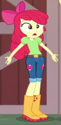 Size: 376x769 | Tagged: safe, derpibooru import, edit, edited screencap, editor:incredibubbleirishguy, screencap, apple bloom, better together, equestria girls, holidays unwrapped, apple bloom's cutie mark, arms spread out, clothes, cropped, cutie mark on clothes, low quality, solo