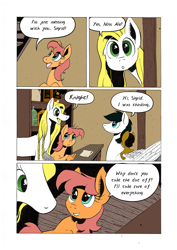 Size: 905x1280 | Tagged: safe, artist:darkhestur, derpibooru import, oc, oc:honey ale, oc:knight, oc:sigrid, earth pony, pony, comic, interior, panel, speech bubble, tumblr comic