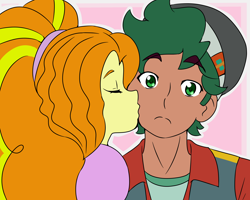 Size: 3850x3080 | Tagged: safe, artist:qsky, derpibooru import, adagio dazzle, timber spruce, equestria girls, duo, female, kiss on the cheek, kissing, male, shipping, straight, timberdazzle