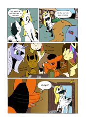 Size: 905x1280 | Tagged: safe, artist:darkhestur, derpibooru import, oc, oc:aspen, oc:dusk, oc:knight, oc:lovely pages, oc:morro, oc:sigrid, oc:white blade, comic