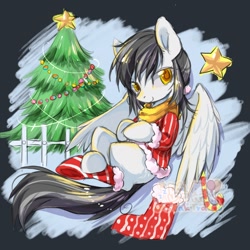 Size: 800x800 | Tagged: safe, artist:ling_ovo0127, derpibooru import, oc, oc only, pegasus, pony, christmas, christmas tree, female, holiday, pegasus oc, solo, tree