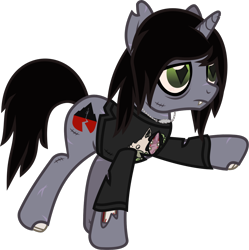 Size: 1202x1208 | Tagged: safe, artist:lightningbolt, derpibooru exclusive, derpibooru import, pony, undead, unicorn, zombie, zombie pony, .svg available, bags under eyes, bloodshot eyes, bone, clothes, disguise, disguised siren, fangs, horn, jewelry, kellin quinn, lidded eyes, long sleeves, male, necklace, ponified, raised hoof, raised leg, scar, simple background, sleeping with sirens, slit eyes, solo, species swap, stallion, stitches, svg, torn clothes, torn ear, transparent background, vector, walking