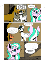 Size: 905x1280 | Tagged: safe, artist:darkhestur, derpibooru import, oc, oc:dark, oc:dustlight, oc:knight, earth pony, flutter pony, pegasus, pony, comic, interior, panels, speech bubble, tumblr comic