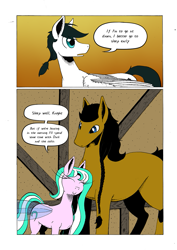 Size: 905x1280 | Tagged: safe, artist:darkhestur, derpibooru import, oc, oc:dark, oc:dustlight, oc:knight, earth pony, flutter pony, pegasus, pony, comic, indoors, interior, panels, speech bubble, tumblr comic