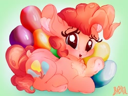 Size: 3200x2400 | Tagged: safe, artist:brovia6, derpibooru import, pinkie pie, earth pony, pony, balloon, female, frog (hoof), hoofbutt, mare, solo, underhoof