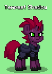 Size: 588x840 | Tagged: safe, derpibooru import, tempest shadow, pony, unicorn, armor, green background, pony town, simple background, solo