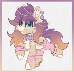 Size: 1301x1260 | Tagged: safe, artist:deraniel, derpibooru import, oc, oc only, oc:warm breeze, earth pony, pony, accessories, bipedal, chest fluff, choker, clothes, cute, female, fluffy, looking at you, mare, ocbetes, pale belly, smiling, smiling at you, solo