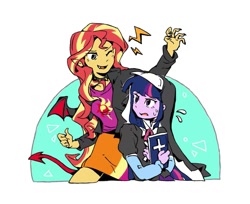 Size: 1325x1080 | Tagged: safe, artist:yanming98294, derpibooru import, sunset shimmer, twilight sparkle, equestria girls, bible, devil, nun