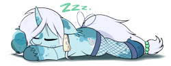 Size: 3000x1158 | Tagged: safe, artist:aaathebap, derpibooru import, oc, oc only, oc:feeble fate, ghost, ghost pony, undead, female, fishnet stockings, mare, simple background, sleeping, snuggling, solo, transparent background