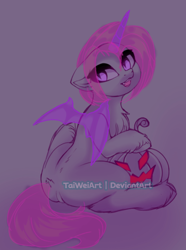 Size: 1710x2301 | Tagged: safe, artist:taiweiart, derpibooru import, oc, oc only, alicorn, bat pony, bat pony alicorn, pony, bat wings, butt, chest fluff, commission, female, halloween, holiday, horn, jack-o-lantern, looking back, mare, plot, pumpkin, solo, wings, your character here