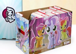 Size: 1600x1139 | Tagged: safe, artist:andypriceart, artist:tonyfleecs, derpibooru import, idw, apple bloom, scootaloo, spike, sweetie belle, twilight sparkle, twilight sparkle (alicorn), alicorn, pony, box, cutie mark crusaders, flower, microphone, rose, stage