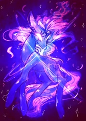 Size: 2500x3500 | Tagged: safe, artist:namiiarts, derpibooru import, trixie, pony, unicorn, female, glowing, glowing eyes, magic, mare, solo