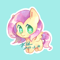 Size: 3508x3508 | Tagged: safe, artist:tcniu, derpibooru import, fluttershy, pegasus, pony, blue background, cyan background, female, mare, simple background, solo