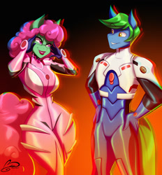 Size: 1189x1280 | Tagged: safe, artist:belise, derpibooru import, oc, oc only, oc:software patch, oc:windcatcher, anthro, anthro oc, clothes, commission, costume, glasses, gradient background, halloween, halloween costume, neon genesis evangelion, plugsuit, simple background