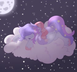 Size: 2048x1913 | Tagged: safe, artist:moonydropps, derpibooru import, oc, oc only, pegasus, pony, cloud, mane, moon, sleeping, solo, stars, tail, wings