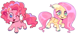 Size: 2048x907 | Tagged: safe, artist:doctor-pepo, derpibooru import, fluttershy, pinkie pie, pony, duo, simple background, transparent background