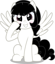 Size: 5000x5842 | Tagged: safe, artist:n0kkun, derpibooru import, oc, oc:marie, pegasus, pony, commission, cute, female, looking at you, simple background, smiling, smiling at you, solo, transparent background, wings