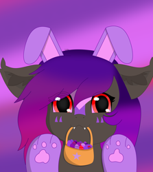 Size: 3000x3360 | Tagged: safe, artist:ella_starshade, derpibooru import, oc, oc:ella starshade, basket, bunny ears, easter, easter egg, facemarks, fangs, female, holiday, paws, solo