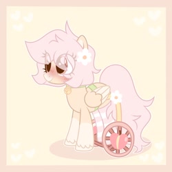 Size: 2048x2048 | Tagged: safe, artist:moonydropps, derpibooru import, oc, oc only, pegasus, pony, blushing, clothes, flower, flower in hair, hair, mane, red eyes, smiling, socks, solo, tail, wings