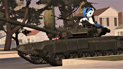 Size: 1920x1080 | Tagged: safe, artist:rivet97, derpibooru import, oc, oc:rivet svechkar, earth pony, pony, 3d, source filmmaker, tank (vehicle)