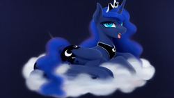 Size: 1024x576 | Tagged: safe, derpibooru import, machine learning assisted, machine learning generated, princess luna, alicorn, pony, cloud, cloudy, cute, female, lying down, mare, night, open mouth, prone, solo