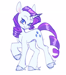 Size: 2300x2600 | Tagged: safe, artist:exxi00, derpibooru import, rarity, pony, unicorn, blushing, female, looking at you, mare, raised hoof, raised leg, simple background, smiling, solo, white background