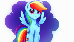 Size: 1024x576 | Tagged: safe, derpibooru import, machine learning assisted, machine learning generated, rainbow dash, pegasus, pony, cute, female, mare, simple background, solo