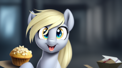 Size: 1024x576 | Tagged: safe, derpibooru import, machine learning assisted, machine learning generated, derpy hooves, pegasus, pony, cute, female, food, mare, muffin, solo