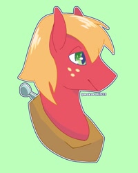 Size: 1399x1747 | Tagged: safe, artist:makaroni923, derpibooru import, big macintosh, earth pony, pony, bust, green background, male, portrait, simple background, solo, stallion