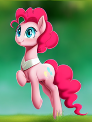 Size: 384x512 | Tagged: safe, derpibooru import, machine learning assisted, machine learning generated, pinkie pie, pony, bipedal, cute, female, mare, simple background, solo