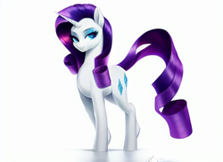 Size: 704x512 | Tagged: safe, derpibooru import, machine learning assisted, machine learning generated, rarity, pony, unicorn, female, mare, simple background, solo, white background