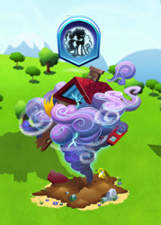 Size: 567x794 | Tagged: safe, derpibooru import, screencap, gameloft, house, nightmare, tornado, tree