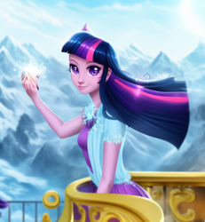 Size: 768x832 | Tagged: safe, derpibooru import, generator:stable diffusion, machine learning generated, twilight sparkle, human, equestria girls, female, humanized, scene interpretation, solo