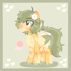 Size: 2048x2048 | Tagged: safe, artist:moonydropps, derpibooru import, oc, oc only, pegasus, pony, bow, ears, ears up, flower, flower in hair, hair, hair bow, male, mane, smiling, solo, stallion, tail, wings