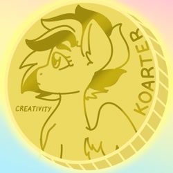 Size: 921x921 | Tagged: safe, artist:koa, derpibooru import, oc, oc only, oc:koa, pegasus, pony, bits, coin, gold, gold coins, profile, solo, spread wings, wings