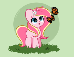 Size: 4576x3576 | Tagged: safe, artist:kittyrosie, derpibooru import, oc, oc only, oc:rosa flame, butterfly, pony, unicorn, :o, horn, open mouth, unicorn oc