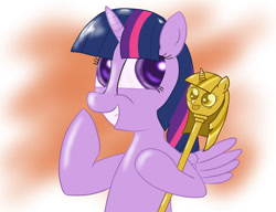 Size: 1000x769 | Tagged: safe, artist:ccortxx, derpibooru import, twilight sparkle, twilight sparkle (alicorn), alicorn, pony, happy, laughing, proud, scepter, smiling, solo, twilight scepter