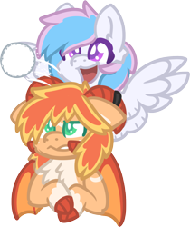 Size: 1178x1402 | Tagged: safe, artist:michini, derpibooru import, oc, oc only, oc:evanti, oc:starburn, pegasus, slingshot, snow, snowball, varying degrees of want